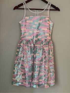 Eliza B. | Sequin Fit & Flare Party Dress Pink Mint | Size 14